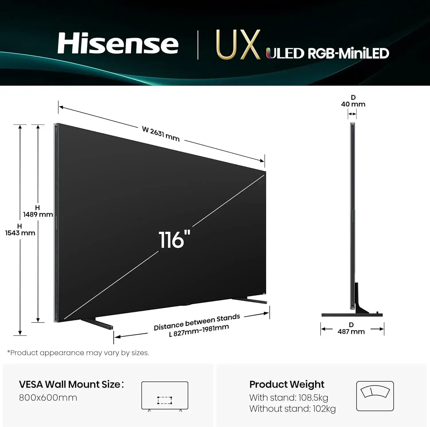 Hisense 116-Inch UX ULED 4K Smart RGB Mini-LED TV